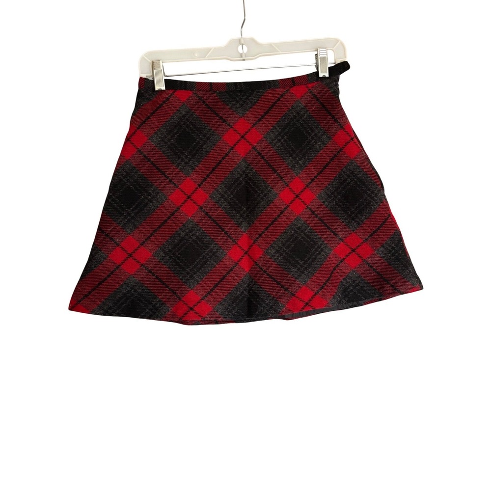 VTG Old Navy Plaid Wool Blend Size 6 A Line Skirt Red Black Schoolgirl Cottage